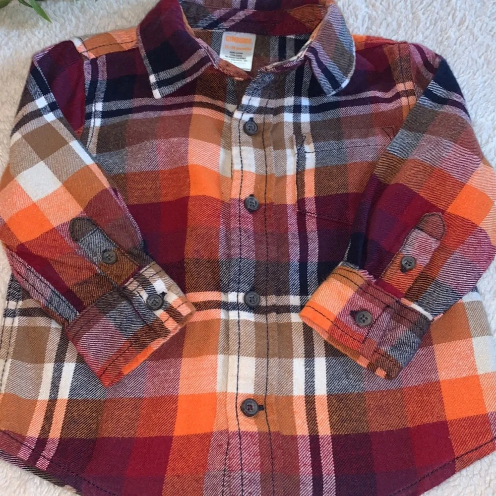 Gymboree Orange Plaid Flannel Shirt 12-18M EUC Baby Boy